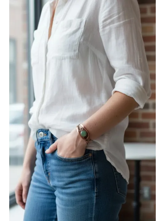 Kadın Bakır Bileklik - Aventurin Taşı Burgu Model Kadın Bilezik Metal Kutu ve Doğal Taşlar