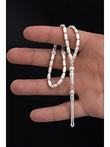 Gümüş Tespih Arpakesim Çizgili Orta Boy 15gr