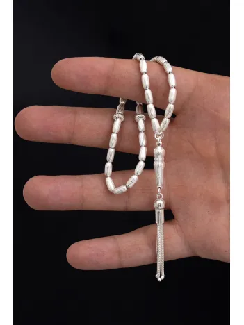 Gümüş Tespih Arpakesim Çizgili Orta Boy 15gr