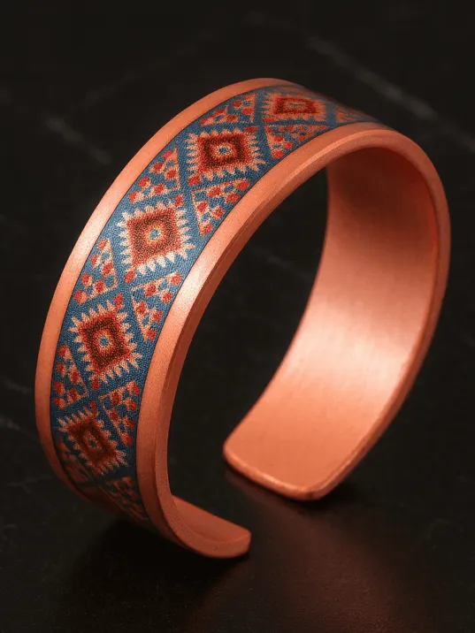 Kadın Bakır Bileklik Yüzük Set - Rainbow Model Özel Baskı Metal Kutu Ve Kuvars Taşı