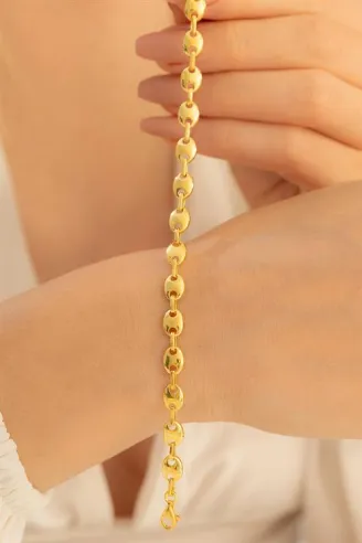 Kadın Gümüş Bileklik -Altın Kaplama Gemici Model Gümüş Bileklik