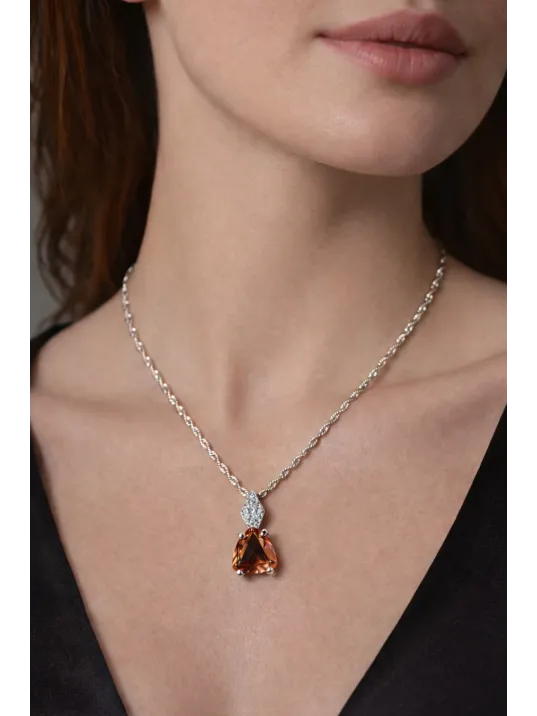 Kadın Gümüş Kolye Küpe Set - Üçgen Kesim Zultanit Taşlı Gümüş Set