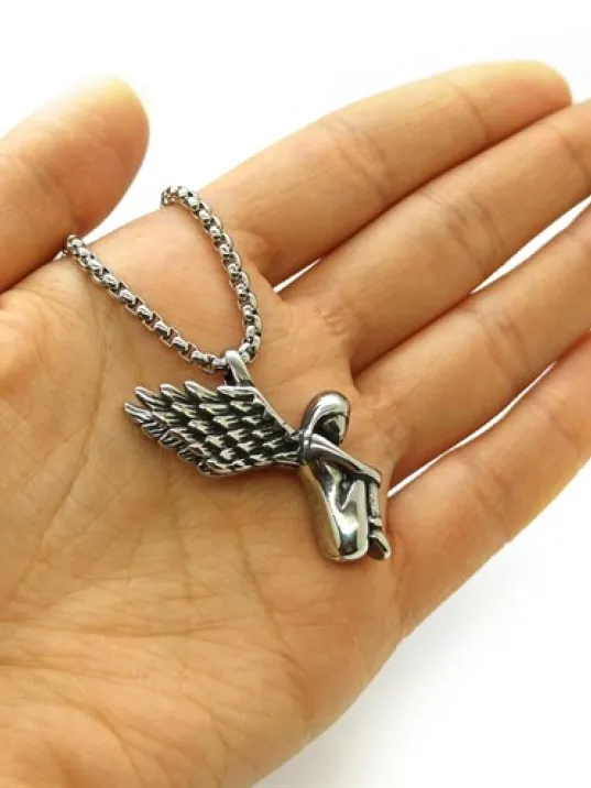 Ottoman Kanatlı Melek Model Çelik Kolye Zincir CBLKDNKANAT-BYZ