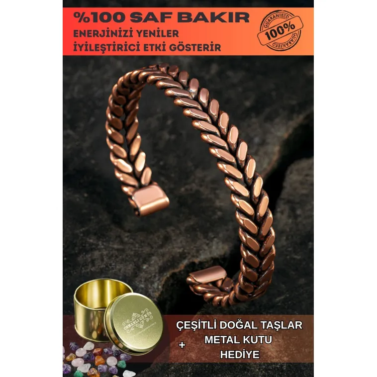 Copper Vena Model Bakır Kelepçe Bilezik Erkek Kadın Doğal Taşlar ve Metal Kutulu Copper Vena Model Bakır Kelepçe Bilezik Erkek Kadın Doğal Taşlar ve Metal Kutulu
