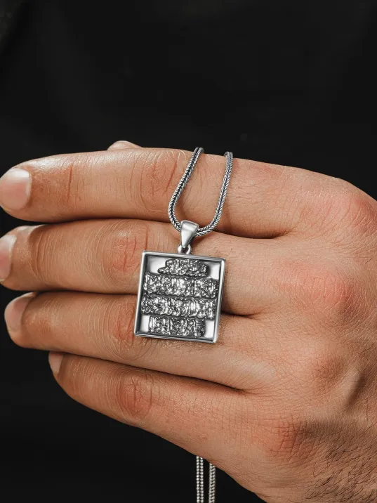 Erkek Gümüş Kolye - Nazar Duası Kare Model Erkek Gümüş Kolye