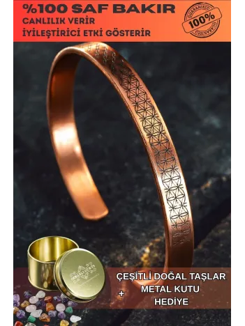 Erkek Bakır Bileklik - Lotus Çiçeği - Yaşam Çiçeği İnce Model 2 Erkek Kelepçe Bileklik Bilezik