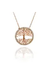 Taşlı Hayat Ağacı Rose Kaplama Kadın Gümüş Kolye Zincir Gklhaytagac
