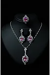 Kadın Gümüş Kolye Yüzük Küpe Set - Bella Model Kare Pembe Zirkon Taşlı Set