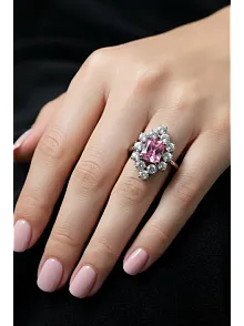 Kadın Gümüş Yüzük - Bella Model Kare Pembe Zirkon Taşlı Yüzük