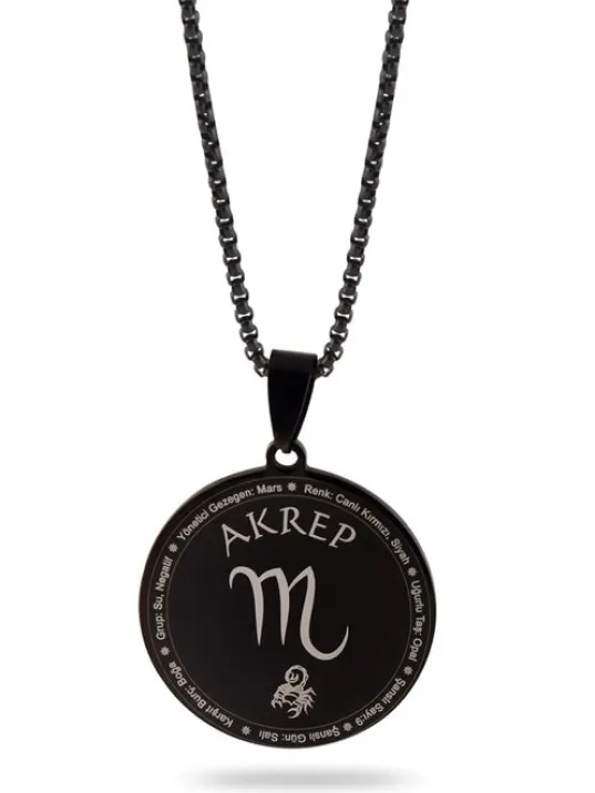 Unisex Akrep Burcu Kolyesi Çelik Kolye Siyah Polo Zincir Cklakrpburc-syh