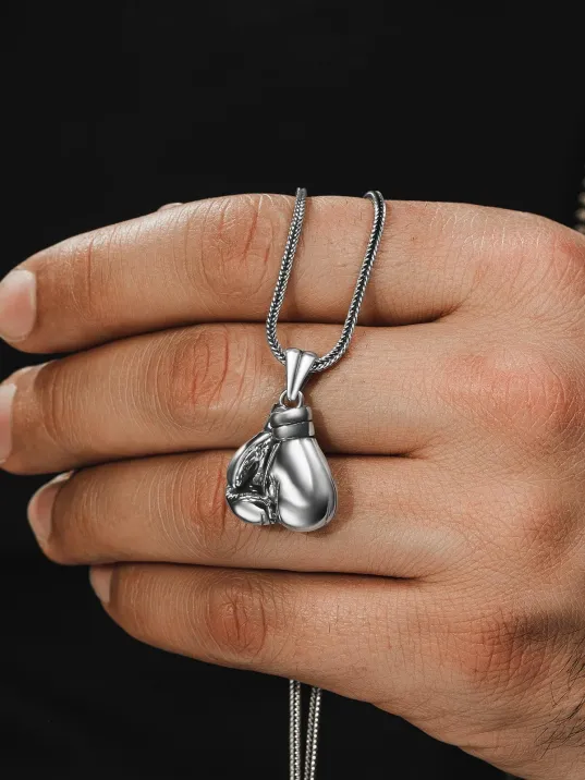 Erkek Gümüş Kolye - Çift Boks Eldiveni Tilki Kuyruğu Zincir Erkek Kolye Erkek Gümüş Kolye - Çift Boks Eldiveni Tilki Kuyruğu Zincir Erkek Kolye