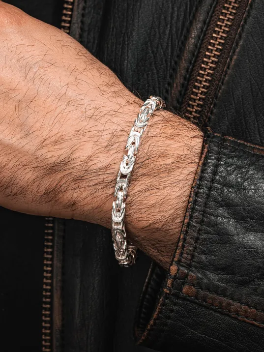 Erkek Gümüş Bileklik - 6mm Beyaz Kare Kral Parlak Model Erkek Künye Erkek Gümüş Bileklik - 6mm Beyaz Kare Kral Parlak Model Erkek Künye