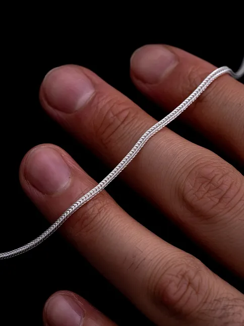 Erkek Gümüş Kolye - 1.6mm Beyaz Tilki Kuyruğu Zincir Gümüş Erkek Kolye
