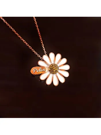 İsim Yazılabilir Papatya Yaprak Çiçek Bayan Gümüş Kolye GKLPAPATISM-BYZ