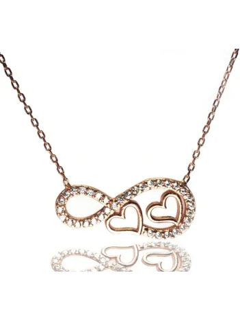 Sonsuzluk Ve Kalpli Rose Bayan Gümüş Kolye