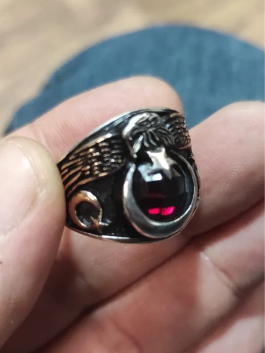 Erkek Gümüş Yüzük - Ay Yıldız Kabartmalı 925 Ayar Gümüş Erkek Yüzük