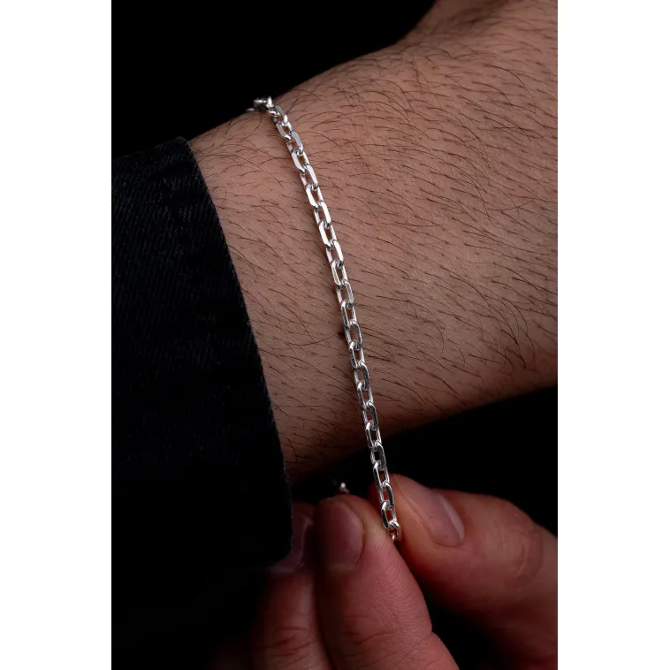 Erkek Gümüş Bileklik - 3 mm Forse Zincir Gümüş Bileklik Erkek Gümüş Bileklik - 3 mm Forse Zincir Gümüş Bileklik