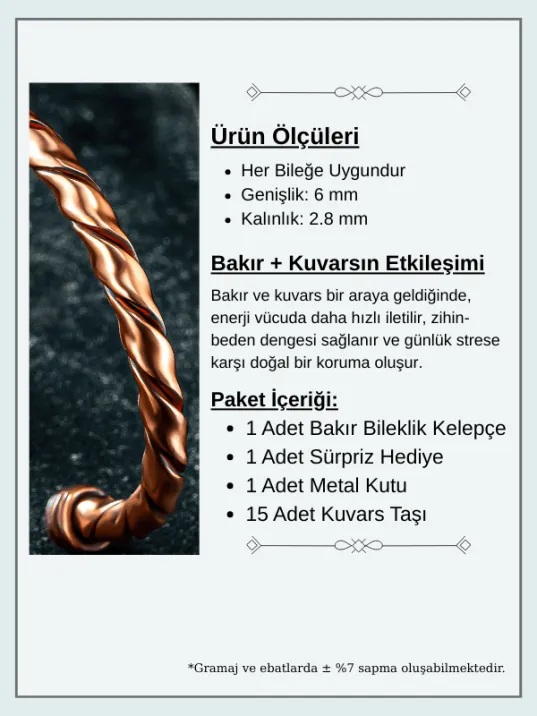 Erkek Bakır Bileklik - Sirayet Erkek Bakır Kelepçe Bileklik Bilezik