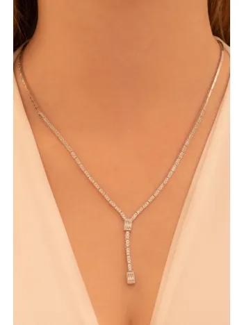 Kadın Gümüş Kolye - Süreyya Baget Taşlı Kare Model Kadın Kolye