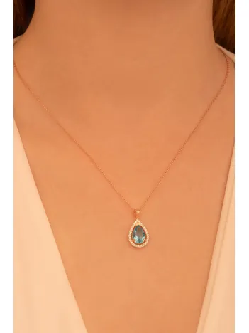 Kadın Damla Model Zirkon Taşlı 925 Ayar Gümüş Kolye Gkldamlatas-ros