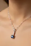Kadın Gümüş Kolye - Lacivert Safir Taşlı Tektaş Model Kolye