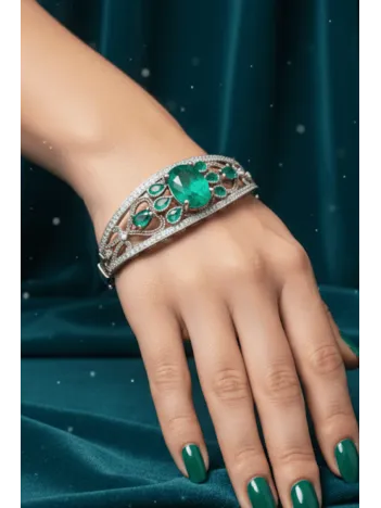 Zümrüt Taşlı Bayan Gümüş Bilezik Bileklik