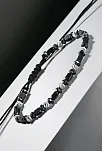 Siyah Hematit Taşlı Gümüş Detaylı Ayarlanabilir Erkek İp Bileklik - Model 8