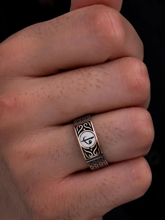 Erkek Gümüş Yüzük - Vav Elif İşlemeli Kral Zincirli İnce Kibar Erkek Yüzüğü