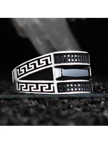 Siyah Zirkon Taşlı Mikro Taş İşlemeli Model Özel Seri Erkek Gümüş Yüzük