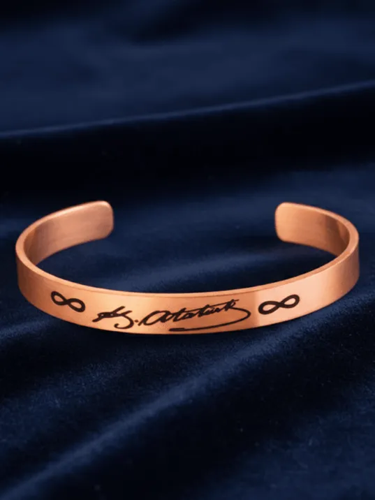 Erkek Kadın Bakır Bileklik - Mustafa Kemal Atatürk İmzalı Bakır Bilezik
