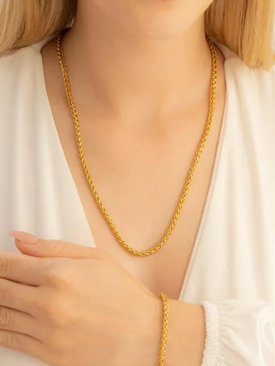 Kadın Çelik Kolye Bileklik Set - Altın Kaplama Spiga Model Çelik Bileklik Kolye Kadın Çelik Kolye Bileklik Set - Altın Kaplama Spiga Model Çelik Bileklik Kolye