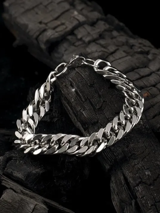 Ottoman Gümüş Renk Kalın Çelik Gurmet Erkek Bileklik CBLGUMUSKLN-GMS