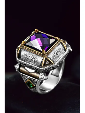 Erkek Gümüş Yüzük - Özel Tasarım Zirkon Taşlı 925 Ayar Erkek Yüzük Erkek Gümüş Yüzük - Özel Tasarım Zirkon Taşlı 925 Ayar Erkek Yüzük