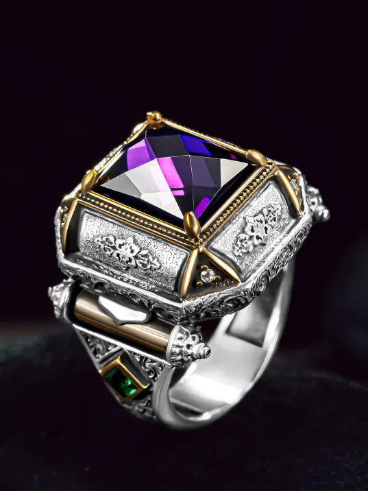 Erkek Gümüş Yüzük - Özel Tasarım Zirkon Taşlı 925 Ayar Erkek Yüzük