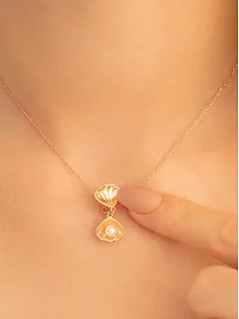 Kadın Gümüş Kolye - Rose Altın Kaplama İncili İstiridye Gümüş Kolye