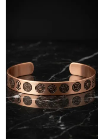 Erkek Kadın Bakır Bileklik - Lazer Kazımalı Dualı Bakır Bileklik