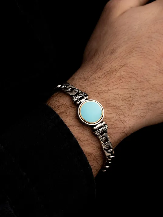 Erkek Gümüş Bileklik - Turkuaz Taşlı Ortası Dönen Model Gümüş Bileklik Erkek Gümüş Bileklik - Turkuaz Taşlı Ortası Dönen Model Gümüş Bileklik