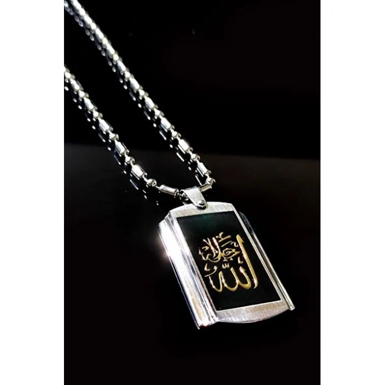 Ottoman Allah Yazılı Bambu Zincir Çelik Erkek Kolye Ottoman Allah Yazılı Bambu Zincir Çelik Erkek Kolye