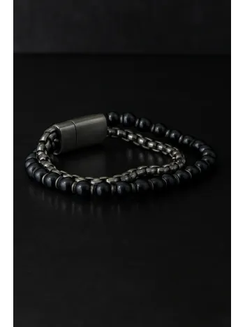 Erkek Çelik ve Oniks Taşlı Bileklik - Çift Sıra Kral Zincir Model