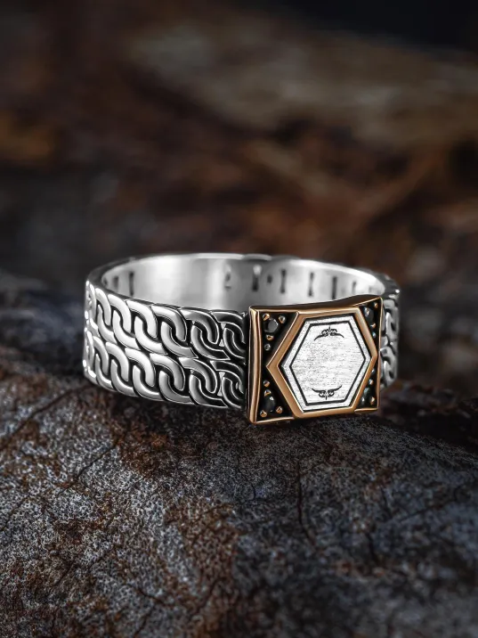 Erkek Gümüş Yüzük - Harf Yazılabilir Zirkon Taşlı Model 2 Erkek Yüzük