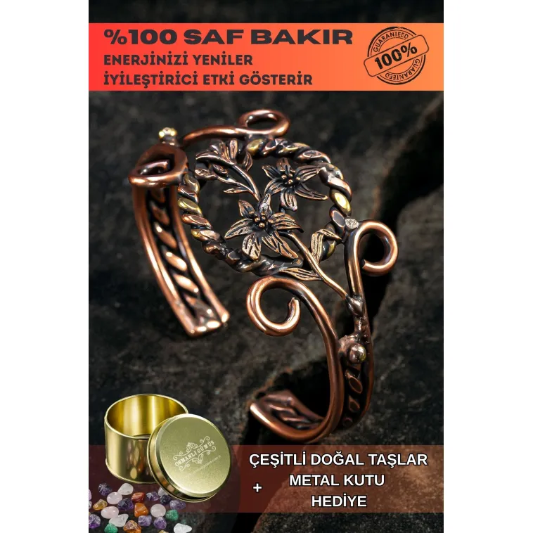 Nergiz Çiçeği Bakır Bileklik Pirinç Detaylı Erkek Kadın Kuvars Taşlı Metal Kutu Nergiz Çiçeği Bakır Bileklik Pirinç Detaylı Erkek Kadın Kuvars Taşlı Metal Kutu