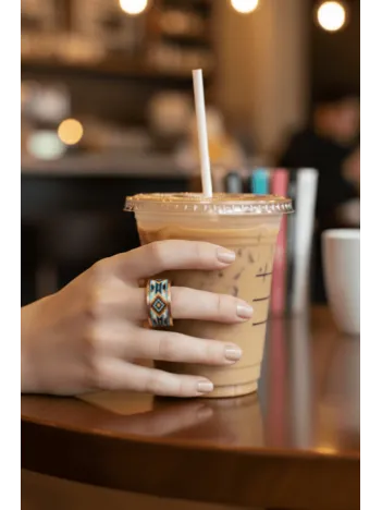 Kadın Bakır Yüzük - Polka Model Özel Baskı Metal Kutu Ve Kuvars Taşı