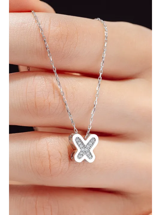 Kadın Gümüş Kolye - Swarovski Taşlı Zirconia X Kelebek Motifli Kadın Kolye