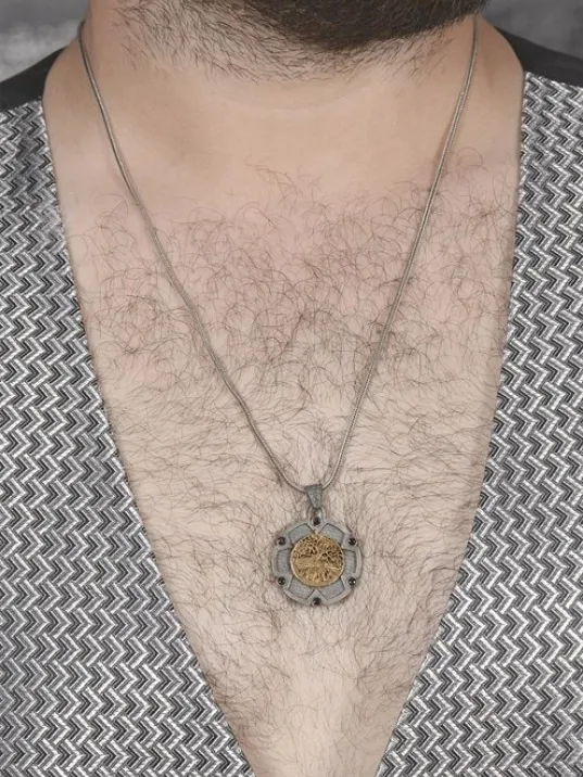 Hayat Ağacı Yuvarlak Model 925 Ayar Gümüş Erkek Kolye Zincir Gklhytagacı-alt