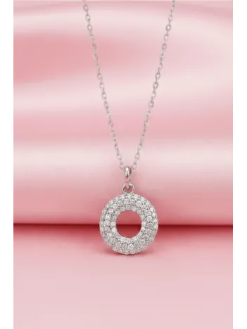 Kadın Gümüş Kolye - 925 Ayar Zirkon Taşlı Balon O Harfi Bayan Kolye
