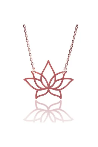 Lotus Çiçeği Rose Renk Bayan Gümüş Kolye