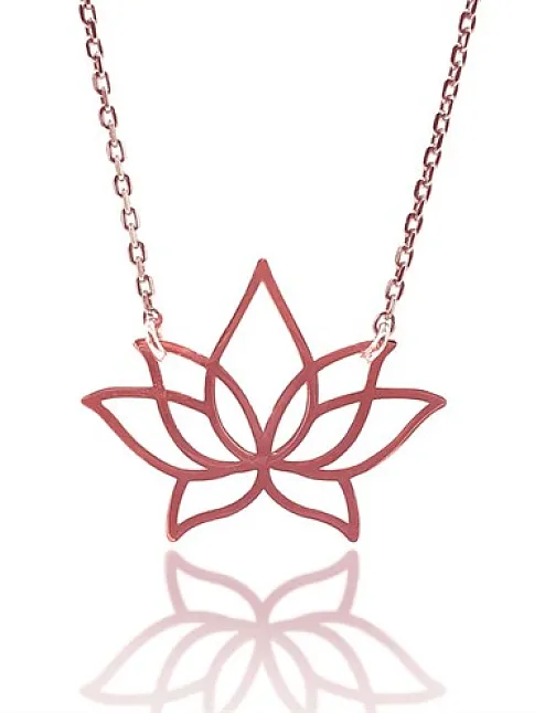 Lotus Çiçeği Rose Renk Bayan Gümüş Kolye