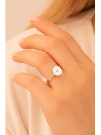 Kadın Gümüş Yüzük - El İşçiliği Yuvarlak Motifli Zirkon Taşlı Kadın Yüzük