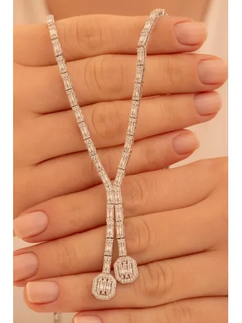 Kadın Gümüş Kolye - Merlin Baget Taşlı Model Kadın Kolye