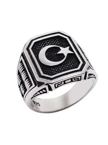 Ay Yıldız Gümüş Erkek Yüzük